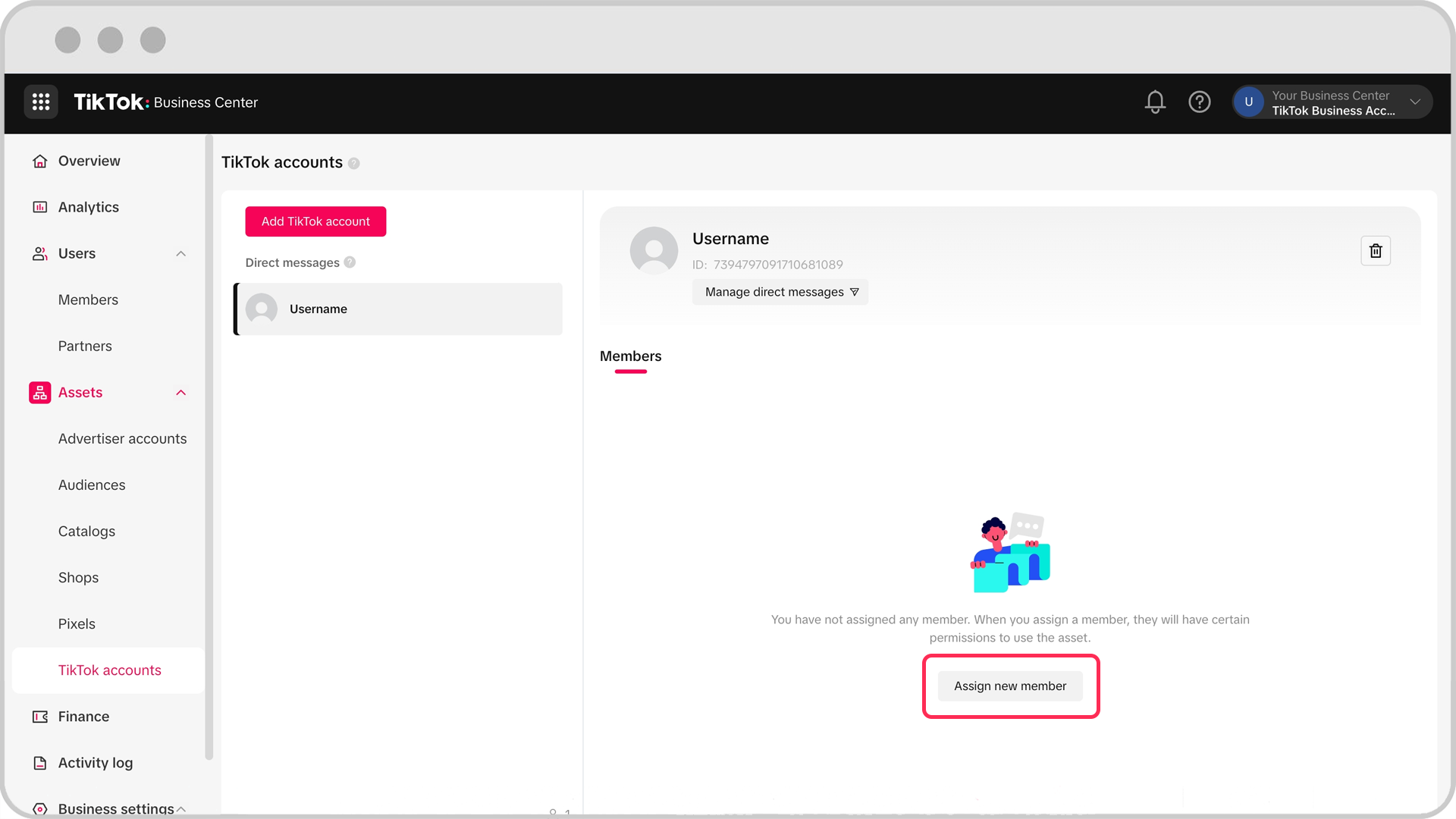 How to grant users permissions to manage direct messages - Assign new member