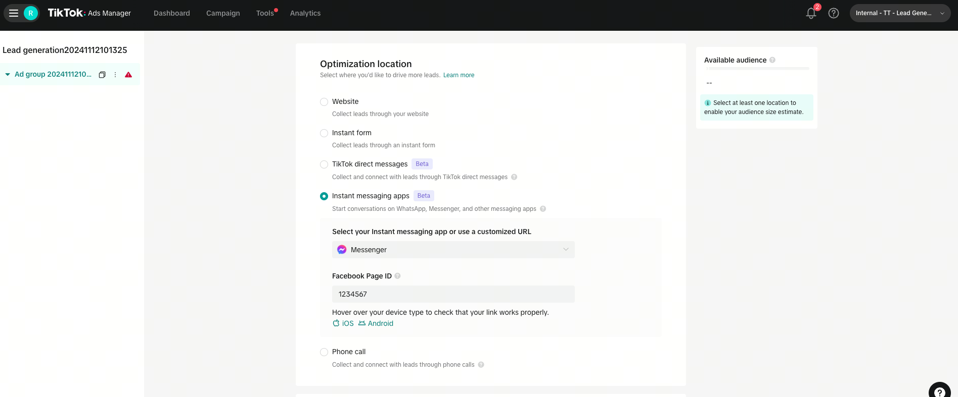 Messenger ID - messaging ads