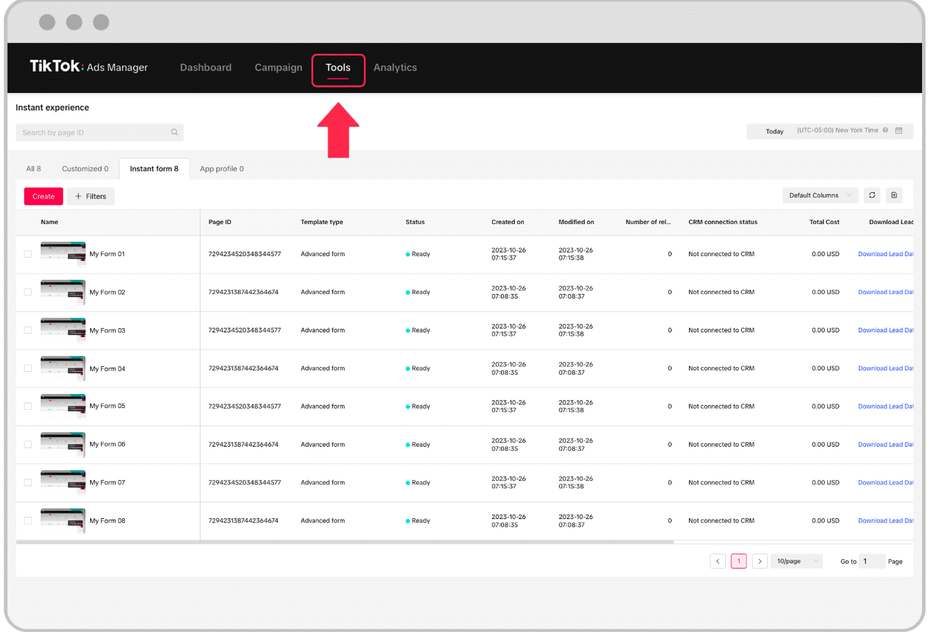 Create Instant Form - Tools Option screenshot
