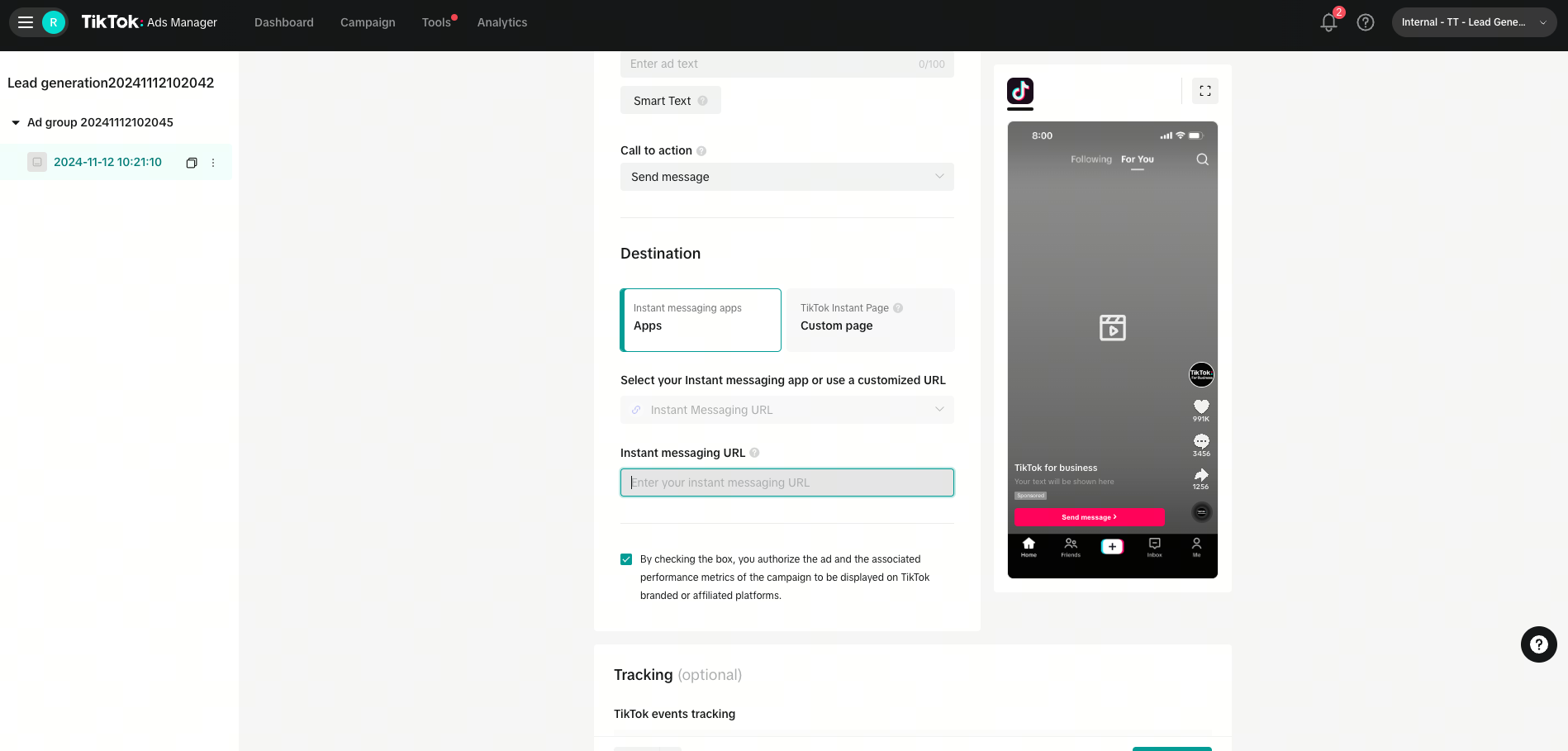 IMA apps - messaging ads